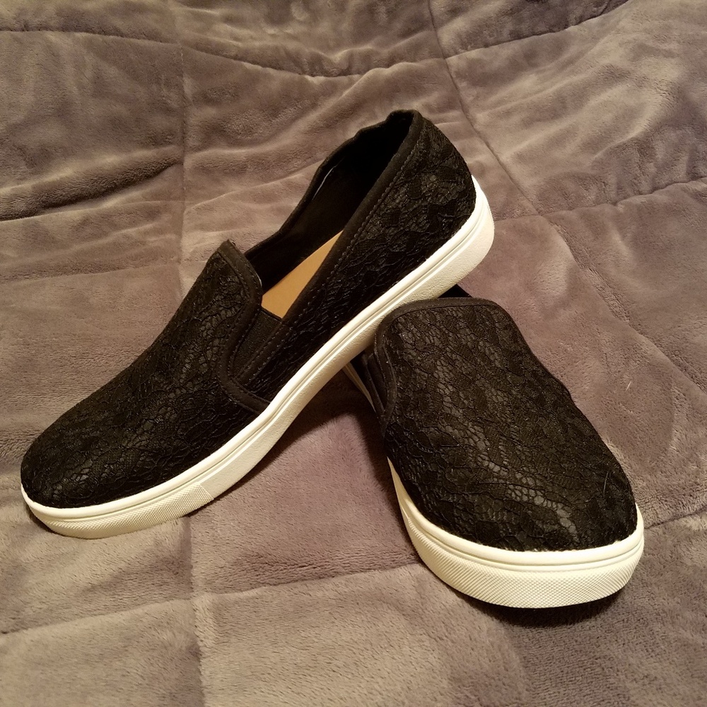 Black Lace Slip-on Sneakers!!